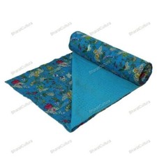 Coperta Kantha Blu Con Motivo
